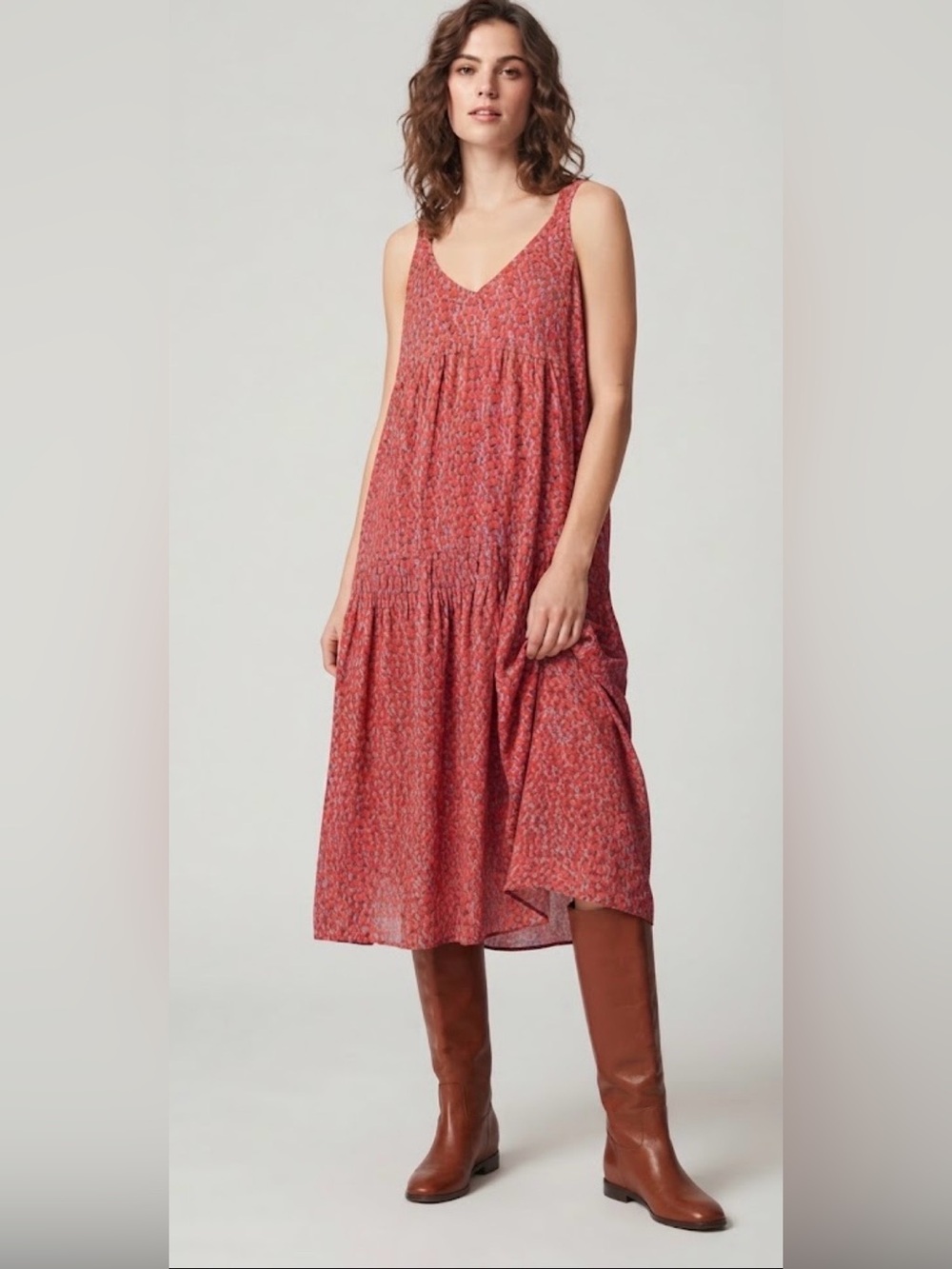 Joie Maxi Dress, Sleeveless Tiered Flowing Dress, Tea Rose XXL